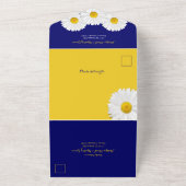 Navy Blue Daisy Trouw Uitnodiging met RSVP (Buitenkant)