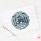 Navy Blue Damask Birds Chandelier Ronde Sticker (Envelop)