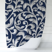Navy Blue Damask Floral Vine Douchegordijn