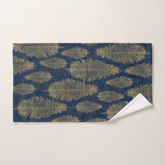 Navy Blue Damask & Gold Fern Leaf Pattern Bad Handdoek (Handdoek)