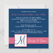 Navy Blue Damask Monogram Uitnodiging Honeysuckle (Achterkant)