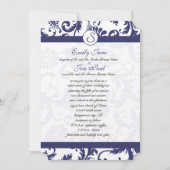 Navy Blue Damask Monogram Wedding Invitation Kaart (Voorkant)