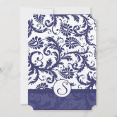Navy Blue Damask Monogram Wedding Invitation Kaart (Achterkant)
