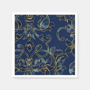 Navy Blue Damask op elke kleurachtergrond Servet