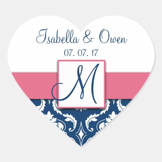 Navy Blue Damask Pink Save the Date Sticker (Voorkant)