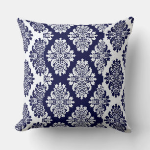 Navy Blue Damask Reversible Pillow. Kussen
