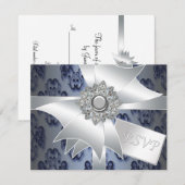 Navy Blue Damask RSVP-kaart RSVP Kaartje (Voorkant / Achterkant)