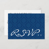Navy Blue Damask Small RSVP Wedding Response Card (Voorkant / Achterkant)