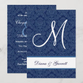 Navy Blue Damask Wedding A452D Kaart (Voorkant / Achterkant)