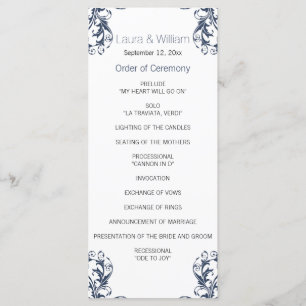Navy Blue Damask Wedding Program Programma