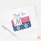 Navy Blue Damask Wedding Sticker Pink (Envelop)