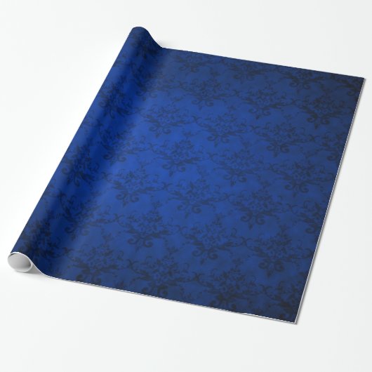 Navy blue  damaspatroon cadeaupapier (Uitgerold)