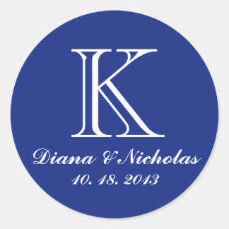 Navy blue dank je monogram bruiloft sticker