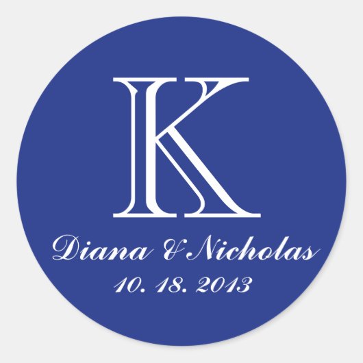 Navy blue dank je monogram bruiloft sticker (Voorkant)