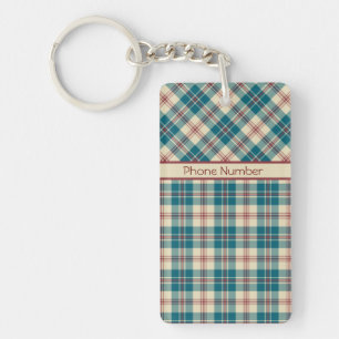 Navy Blue, Deep Red, Beige Plaid Acryl Sleutelhang Sleutelhanger
