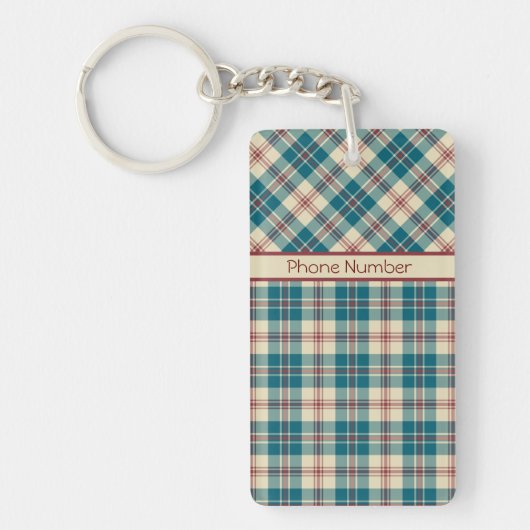 Navy Blue, Deep Red, Beige Plaid Acryl Sleutelhang Sleutelhanger (Voorkant)