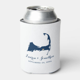 Navy Blue Dennis Cape Cod Map Gold Heart Wedding Blikjeskoeler