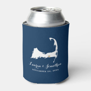 Navy Blue Dennis Cape Cod Map Gold Heart Wedding Blikjeskoeler
