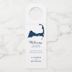 Navy Blue Dennis Cape Cod Map Gold Heart Wedding Flessenhanger