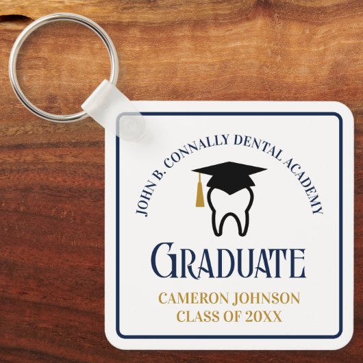 Navy Blue Dental School Custom Afstuderen Gift Sleutelhanger (Voorkant)