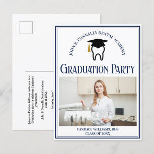 Navy Blue Dental School Foto Afstuderen Party Uitnodiging Briefkaart