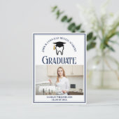 Navy Blue Dental School Foto Custom Afstuderen Aankondigingskaart (Staand voorkant)