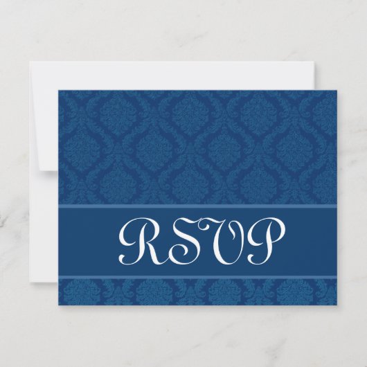 Navy Blue Diamond Damask Wedding RSVP Large (Voorkant)