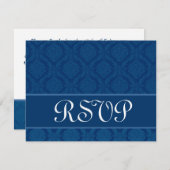 Navy Blue Diamond Damask Wedding RSVP Large (Voorkant / Achterkant)