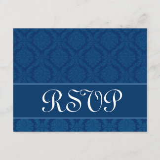 Navy Blue Diamond Damask Wedding RSVP Large Kaartje