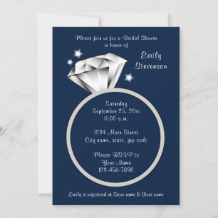 Navy Blue Diamond Rond Bridal Shower Kaart