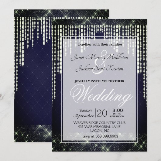 Navy Blue Diamond Wedding Kaart (Voorkant / Achterkant)