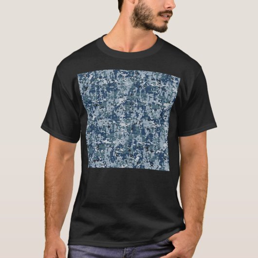 Navy Blue Digital Camouflage Decor T-shirt (Voorkant)