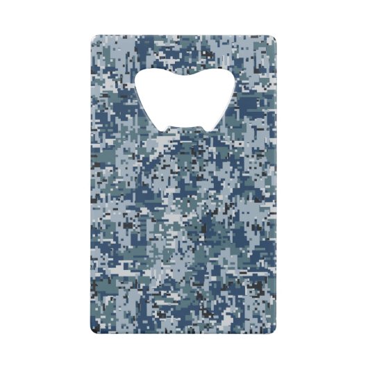 Navy Blue Digital Camouflage-ontwerp Kredietkaart Flessenopener (Voorkant)