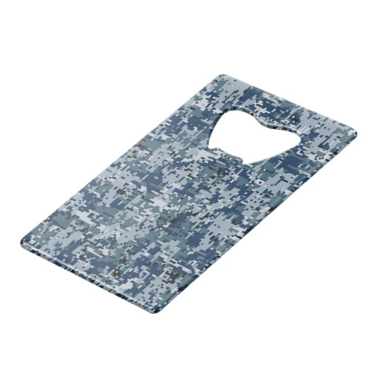 Navy Blue Digital Camouflage-ontwerp Kredietkaart Flessenopener (Voorkant Gekanteld)