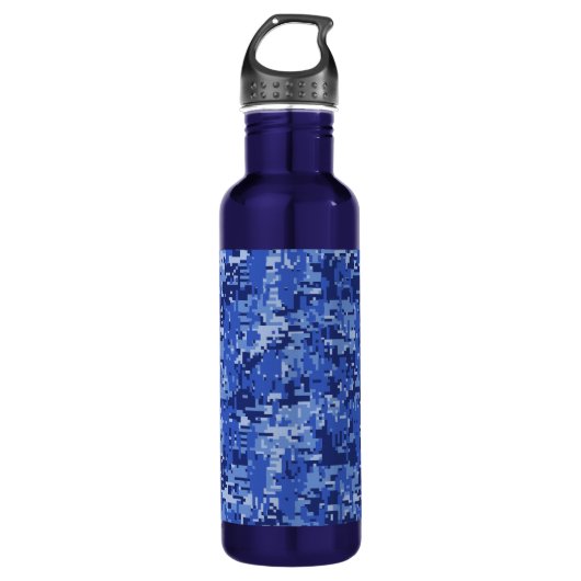 Navy Blue Digital Camouflage Textuur Waterfles (Voorkant)