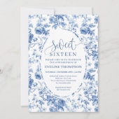 Navy Blue Digital Floral Invitation 16th Birthday (Devant)