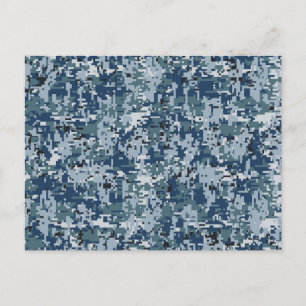 Navy Blue Digital Pixels Camouflage Decor Briefkaart