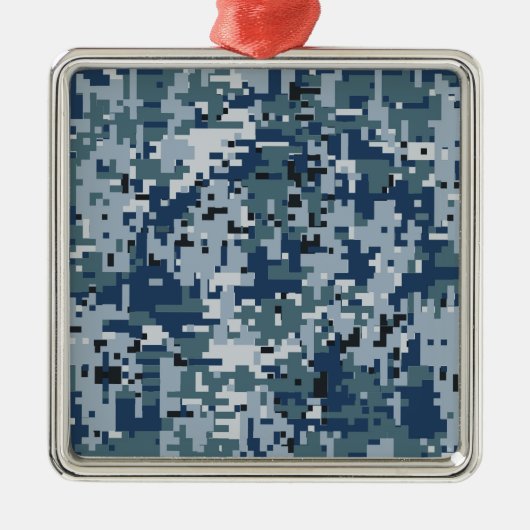 Navy Blue Digital Pixels Camouflage Decor Metalen Ornament (Voorkant)