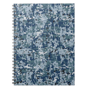 Navy Blue Digital Pixels Camouflage Decor Notitieboek