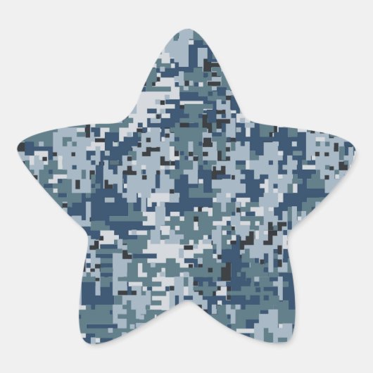 Navy Blue Digital Pixels Camouflage Decor Ster Sticker (Voorkant)