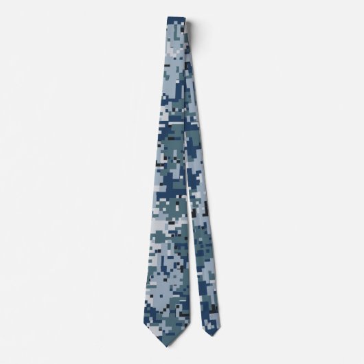 Navy Blue Digital Pixels Camouflage Decor Stropdas (Voorkant)