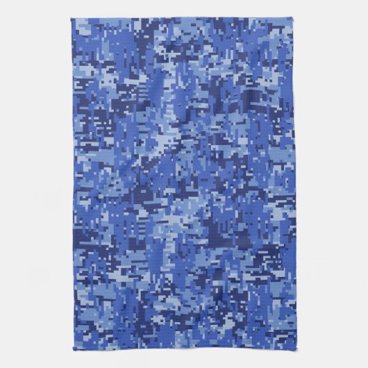 Navy Blue Digital Pixels Camouflage Texture Decor Theedoek (Verticaal)