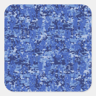 Navy Blue Digital Pixels Camouflage Texture Decor Vierkante Sticker