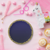 Navy Blue Dipped Goud Glitter Glam Sparkle Party Papieren Bordje (Feest)
