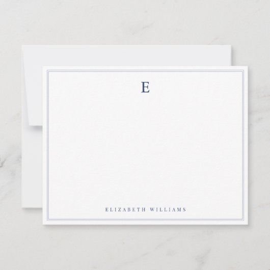 Navy Blue Double Border Simple Elegant Monogram  Notitiekaartje (Voorkant)