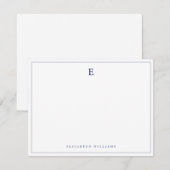 Navy Blue Double Border Simple Elegant Monogram  Notitiekaartje (Voorkant / Achterkant)