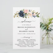 Navy Blue Dusty Blush Pink Floral Wedding Programm (Staand voorkant)