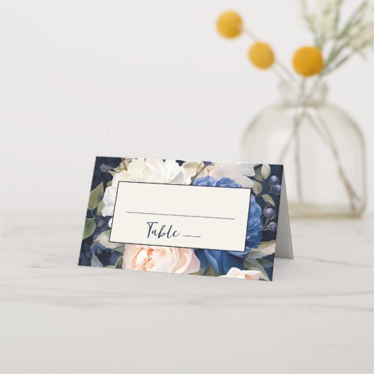 Navy Blue & Dusty Blush Roze Bloemen Huwelijk (Voorkant)