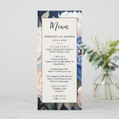 Navy Blue & Dusty Blush Roze Bloemen Huwelijk Menu (Staand voorkant)
