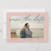 Navy Blue Dusty Roos Elegant Border Foto Save The Date (Voorkant)